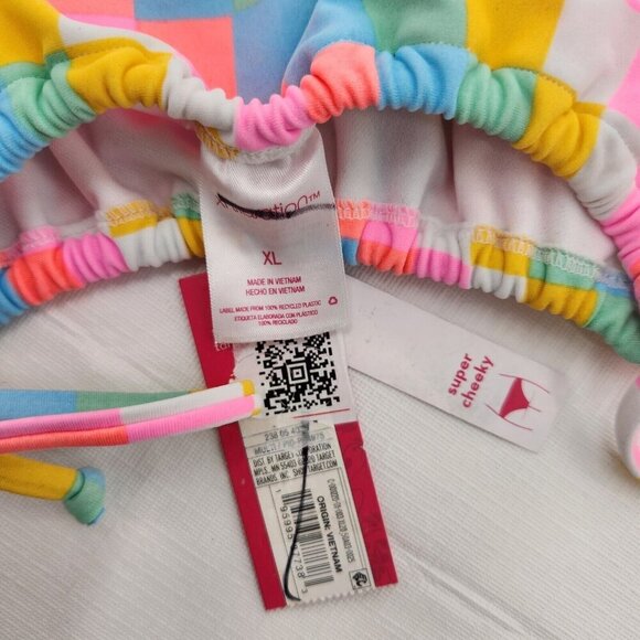 Xhilaration Juniors Size L Side-Tie Cheeky Bikini Bottom Multi Colored Checkered - Picture 2 of 3